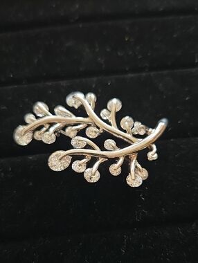 Silver Leaf Branch Crystal Ear Brooch Women Jewelry